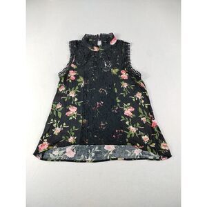 Self Esteemn Top Women's Large Black‎ Floral Crochet Knit Cabincore Classiccore